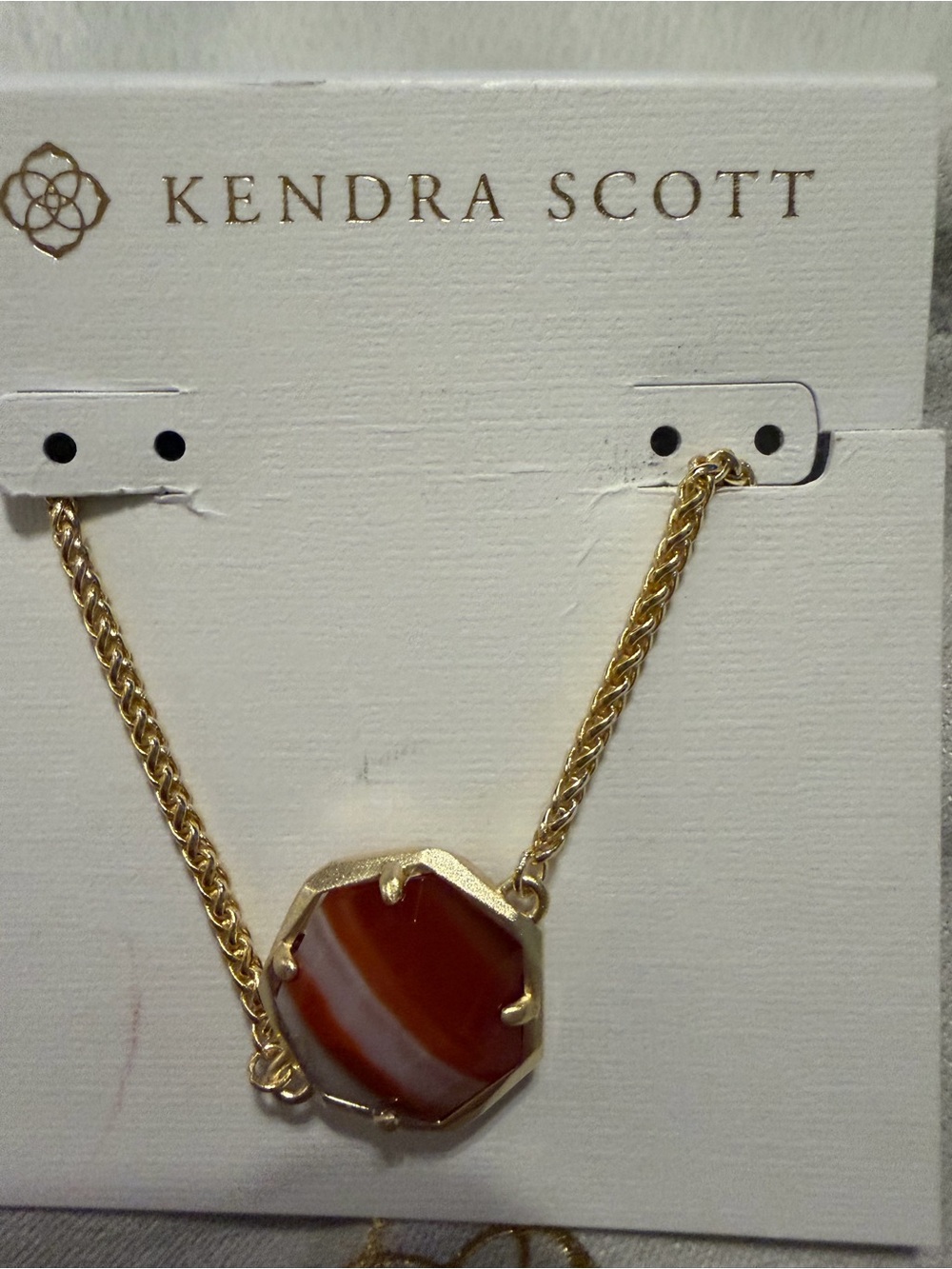 NEW NWT Kendra Scott Gold bracelet Brown tiger Striped Stone octagon pendant